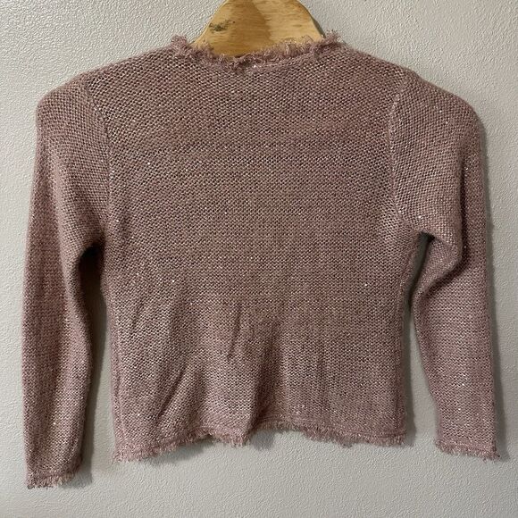 Sioni Knit Sweater Cardigan Size Medium Pink All Over Sequin Fringe Details - Picture 5 of 7